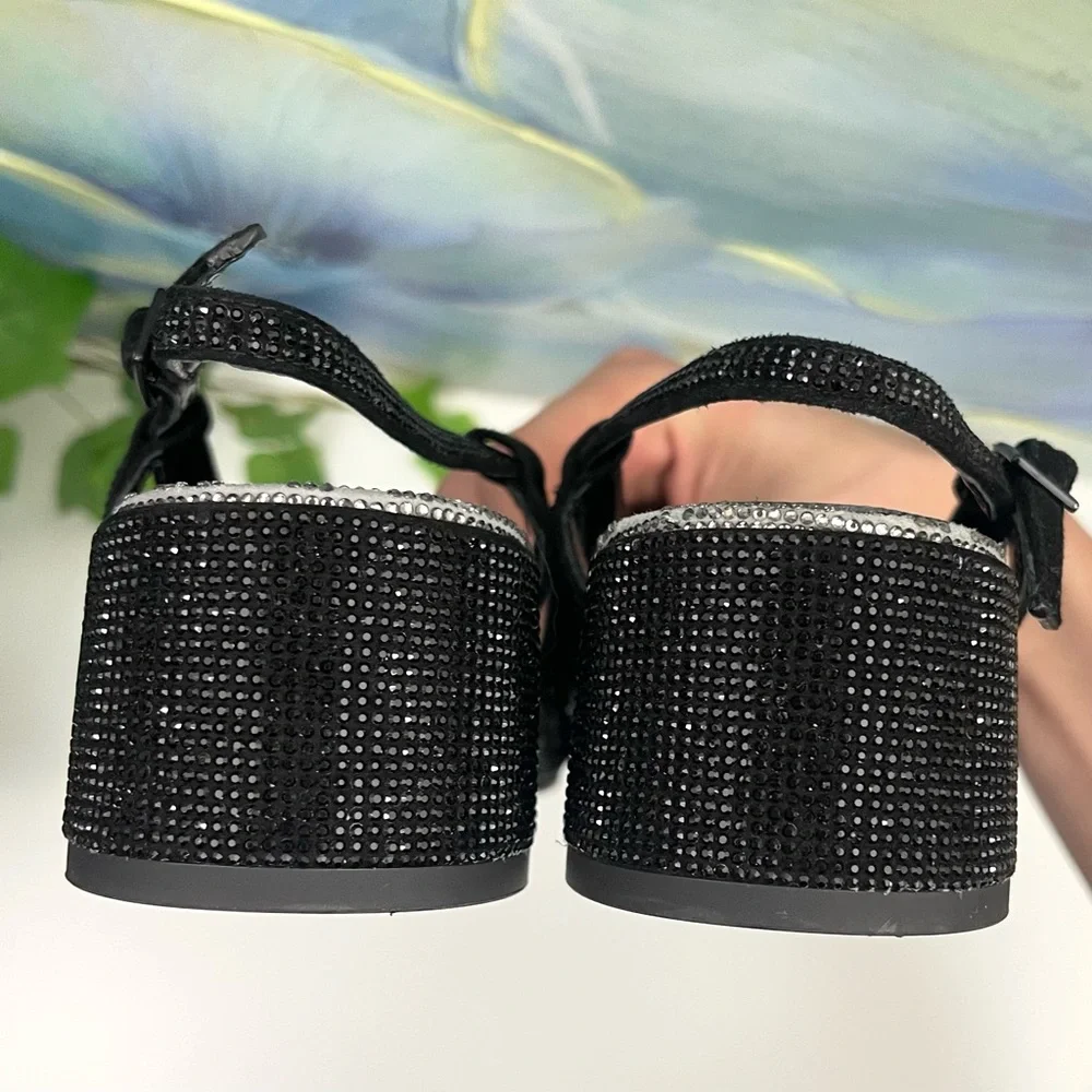 Tory Burch Cap Toe‎ Pave Slingback Heels in Black Silver Size 7